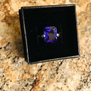 Amethyst Ring, Sz. 8 1/2 , Silver, Stones approx. 3/4 in. Very Pretty.